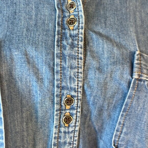 Vintage Women's XL Rider Denim Short Sleeve Shirt Workday Wear Cottage Casual - Picture 5 of 8